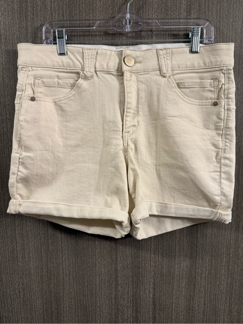 Democracy Cream High-Rise Rolled Hem Jean Shorts